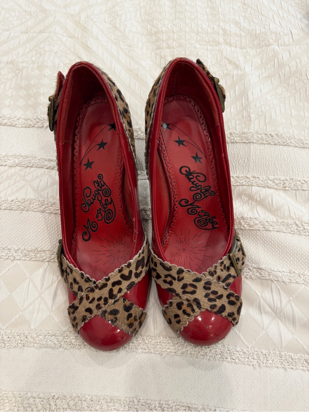 Vintage Y2K Naughty Monkey Out Of Line 2 Red/Leopard Pumps